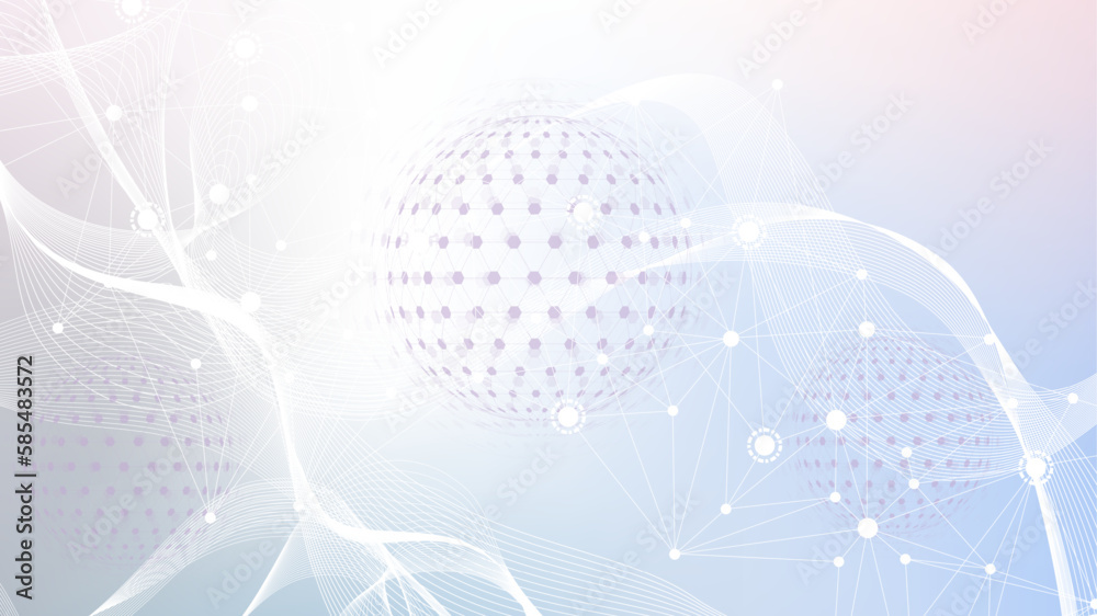 Sticker modern scientific background with hexagons, lines and dots. wave flow abstract background. molecular