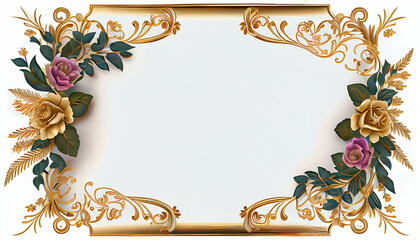 Golden frame template with flowers in the corners Ai generated image