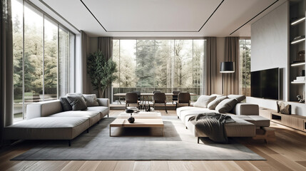 Fototapeta na wymiar Modern living room with incredible view Generative AI