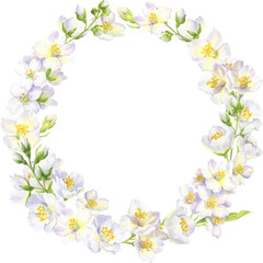 Obraz na płótnie Canvas watercolor illustration, wreath with flowers of jasmine