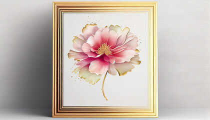 Watercolor  flower with golden frame white background Ai generated image