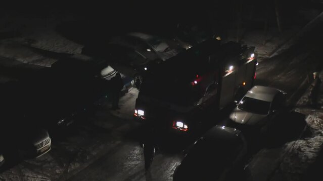 Fire engine turned on beautiful side lights leaving the yard Dark Aesthetic