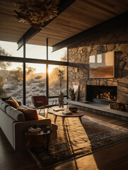 Fototapeta na wymiar Modern living room with incredible view Generative AI