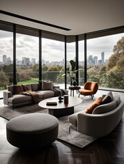 Fototapeta premium Modern living room with incredible view Generative AI