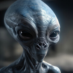 Alien attack or abduction or in a UFO space ship, visitor or scary world or universe with invasion, technology and martians. A close up or portrait of aliens for horror, strange and special effects.
