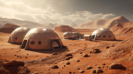 Fototapeta na wymiar Living on Mars: The Concept of Dome Houses. Generative AI.