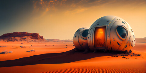 Fototapeta na wymiar Building a Future on Mars: The Benefits of Dome Houses. Generative AI.
