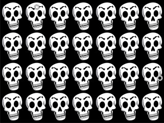 skulls texture in black and white, vector illustration.