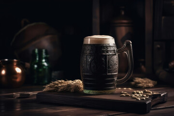 Obraz na płótnie Canvas glassed of beer on wooden stone generative ai