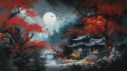 Türaufkleber japanese landscape ink wallpaper © enrico