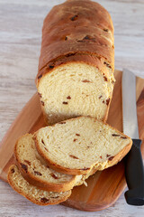 Cinnamon and raisin sweet bread, sliced