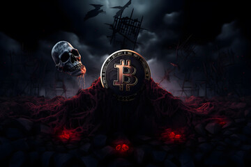 Background with cryptocurrency coins Background on the theme of the death of cryptocurrency. Generative AI
