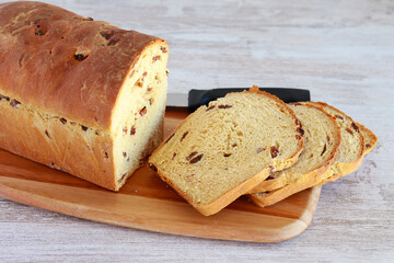 Cinnamon and raisin sweet bread, sliced
