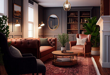 Interior design of a cozy and comfortable living room using soft textures, warm lighting, and comfortable seating options to make the space feel welcoming and comfortable | Generative AI