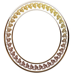 3d illustration oval frame gold metallic shiny mirror and traced frame