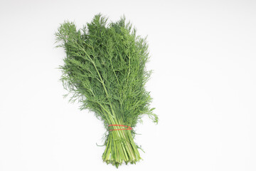 A bunch of fresh dill on a white background