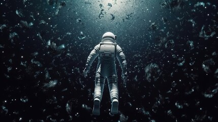 Astronaut floating in a cosmic sea, 3D render, Generative AI