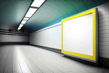 Blank billboard on a subway station wall. 
