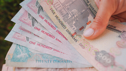 United Emirates money close-up view. AED Close up view