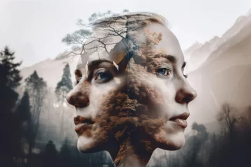 Surreal double exposure portrait of a young woman. Generative AI. © OPPERMAN