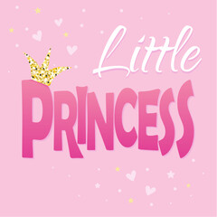 Poster or card Little princess .3d cartoon lettering for kids, design made in pastel light pink colors. Cute vector illustration in realistic style.