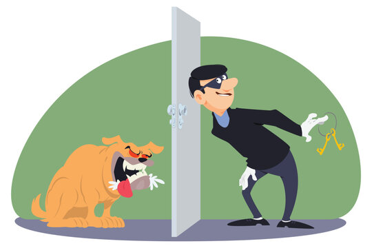 Robber and angry dog. Illustration for internet and mobile website.