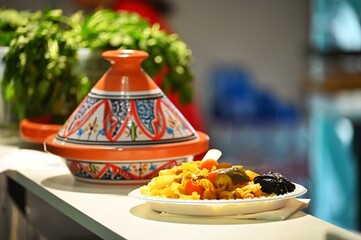 Close up view of tipical north african cous cous food specialty