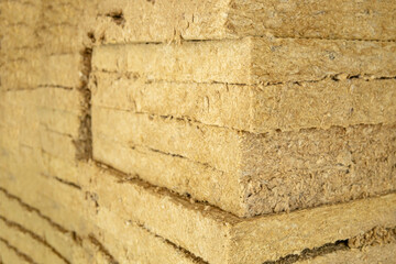 Thermal insulation material, mineral wool close-up. House insulation material