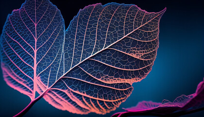 close up of a purple skeletonized leaf