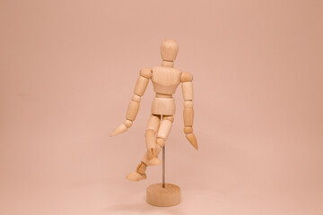 Wooden man model, manikin to draw human body anatomy serious standing pose. Mannequin control dummy figure vector simple illustration stock image