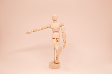 Wooden man model, manikin to draw human body anatomy serious standing pose. Mannequin control dummy figure vector simple illustration stock image