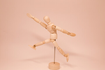 Wooden man model, manikin to draw human body anatomy serious standing pose. Mannequin control dummy figure vector simple illustration stock image