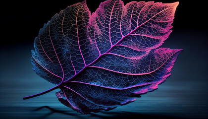 close up of a purplish skeletonized leaf