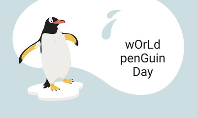 World Penguin Day. Vector flat animal image and text inscription