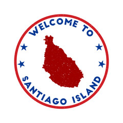Welcome to Santiago Island stamp. Grunge island round stamp with texture in Smalt color theme. Vintage style geometric Santiago Island seal. Elegant vector illustration.