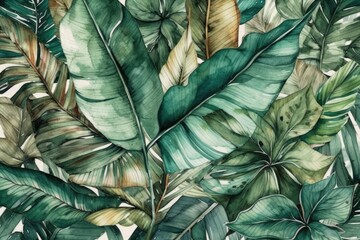 Watercolor tropical leaf wallpaper. Generative AI