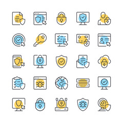 Internet security line icons. Set of online security icons. Black, blue and yellow colors. Modern outline graphic design. Vector line icons set