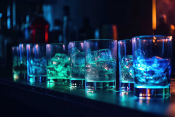  Ice vodka in small glasses on the bar generative ai