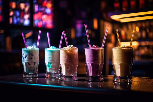 Ice milk shake in glasses on the bar generative ai