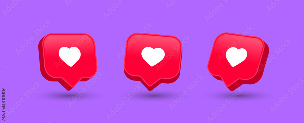 Poster heart 3d like in speech bubble icon. social media notification icons in speech bubble ; love icon si