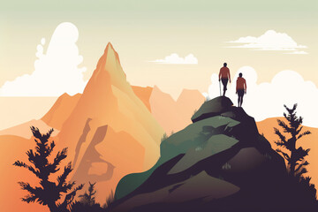 Two people standing on top of a mountain Generative AI