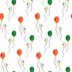 Saint Patrick's Day vector seamless pattern with ireland flag balloons. Irish background for print, textile, wrapping paper, fabric