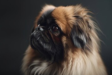 Fototapeta na wymiar a close up of a small dog with a black background. generative ai