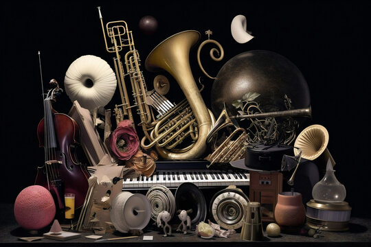 A Bunch of Musical Instruments Sitting on Top of a Table