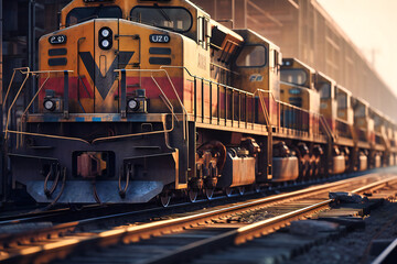 Obraz premium Autonomous cargo trains, equipped with advanced safety features, transport goods efficiently and safely across long distances