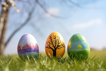 Three Easter Eggs Sitting in the Grass