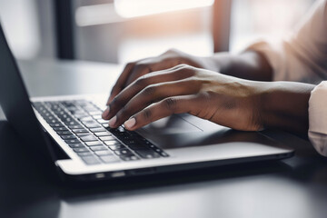 Typing on a Laptop at a Desk - A Close Up High Quality Image.