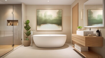Fototapeta na wymiar Serene Zen Bathroom Escape: A Tranquil and Spa-Inspired Personal Retreat