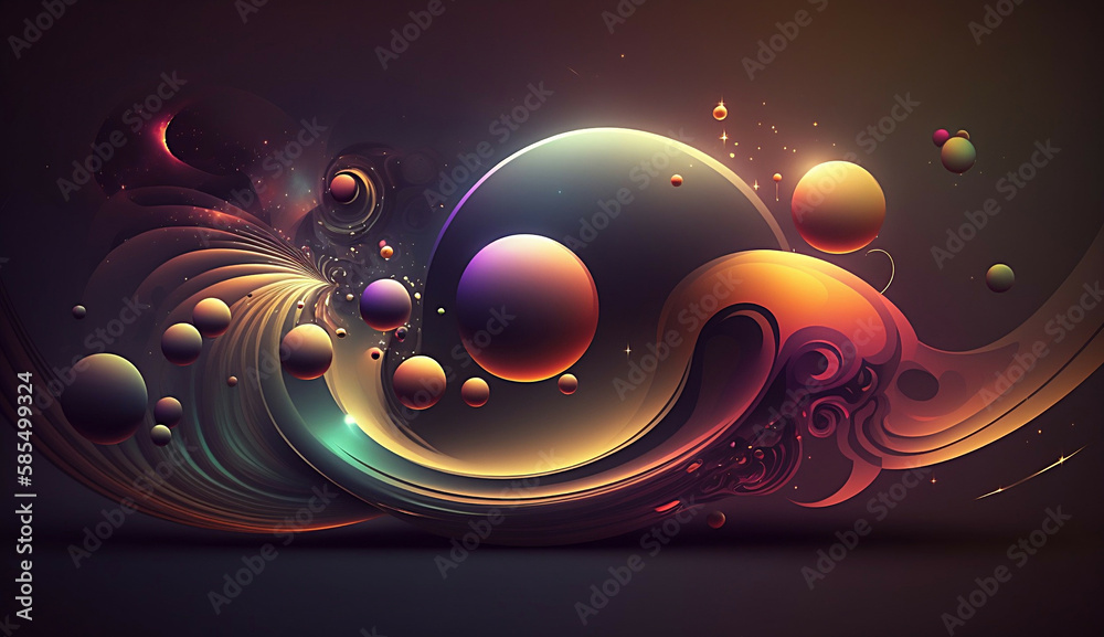 Wall mural alien planet and space abstract background with circles retro neon psychedelic background new qualit