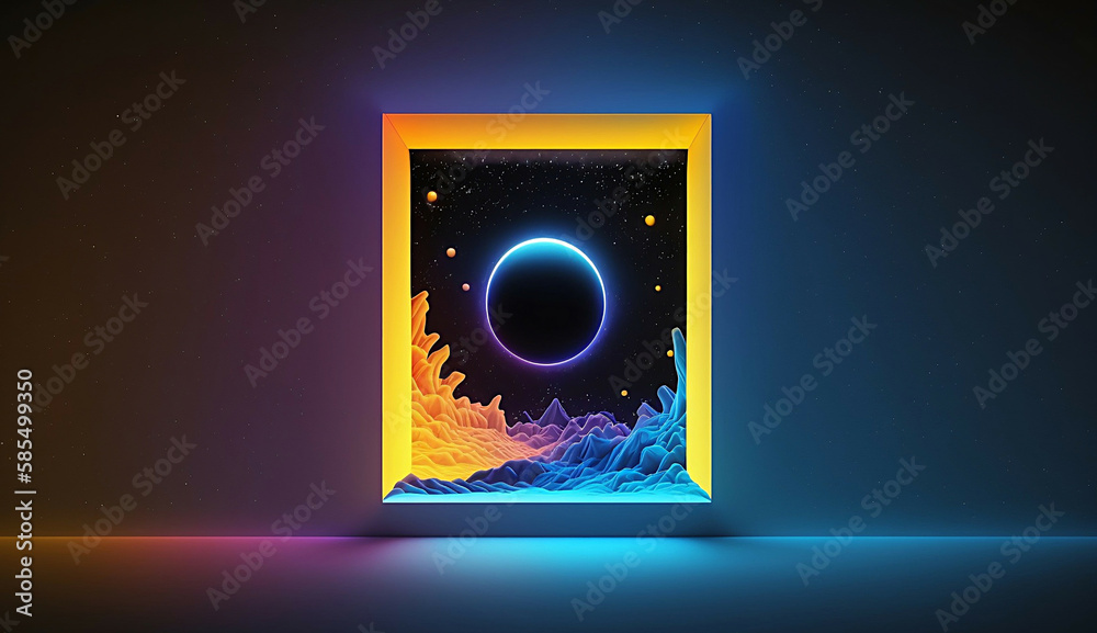 Wall mural alien planet and space abstract background with circles retro neon psychedelic background new qualit